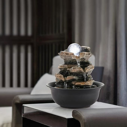 WICHEMI Indoor Water Fountain Tabletop Fountain Stacked Rock with LED Light | Relaxing Water Feature, Meditation Fountain, Soothing Sound, Stress Relief, For Home Office Bedroom Decor, 7.8"x7.8"x7.9"