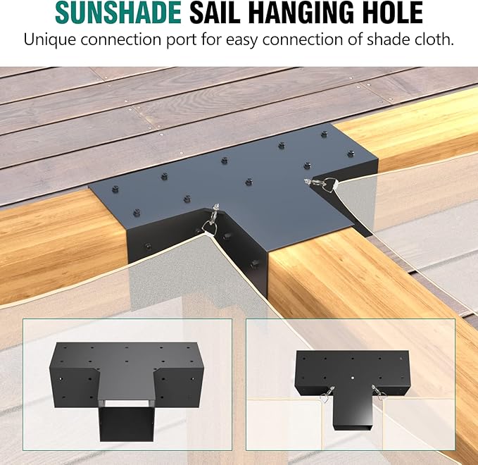 2 Pack Pergola Brackets 4x4 Pergola Kit 4-Way T Brackets Corner Bracket/ Gazebo Kit Post Base for 4x4'' (Actual 3.5x3.5 in) Wooden Beams Lumber Gazebos Patio Pergola Sheds