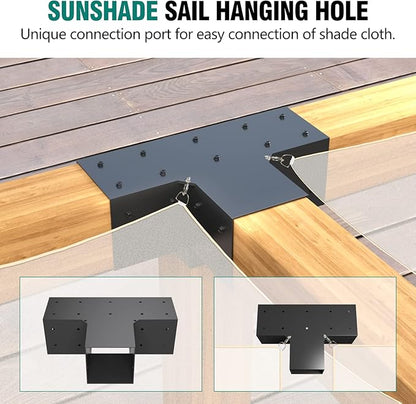 2 Pack Pergola Brackets 4x4 Pergola Kit 4-Way T Brackets Corner Bracket/ Gazebo Kit Post Base for 4x4'' (Actual 3.5x3.5 in) Wooden Beams Lumber Gazebos Patio Pergola Sheds