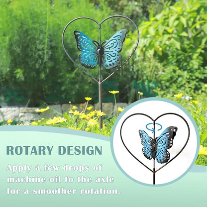 Decorative garden stakes,rotating butterfly garden stake,cemetery decor | vintage blue metal garden decor;perfect for flower pots, outdoor gardens, lawns and garden decor for outside