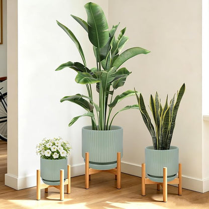 Ceramic-5-inch-Flower-Pots-with-Saucer, Small Planters for Indoor Plants with Drainage Hole, White Textured Vertical Stripe Plant Pots for Home Decor, Garden Pot For Succulent Cactus Mint Basil Herb