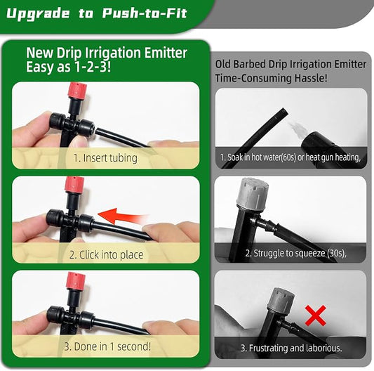 20PCS Push-to-Fit Drip Irrigation Emitters for 1/4 inch Irrigation Tubing, Two-Way Connection Adjustable Drip Emitter Sprayer with Stake, Irrigation Dripper Sprinklers for Drip Irrigation System