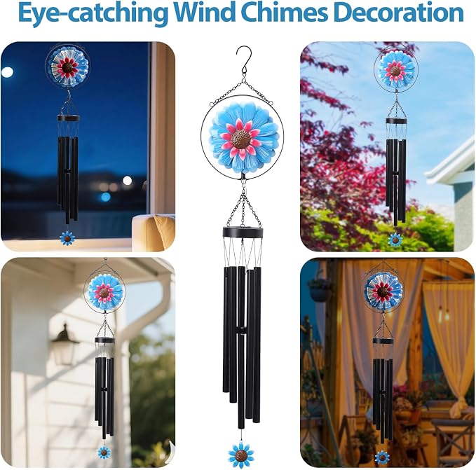 MUMTOP Solar Wind Chimes for Outside - Flower Deep Tone Wind Chimes Outdoor Unique, 41 Inch Windchimes Clearance for Garden, Patio,Yard Decor Gift