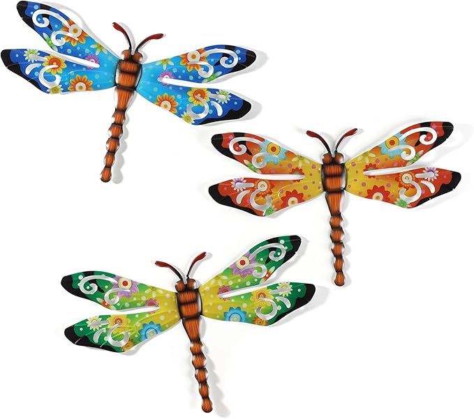 Metal Dragonfly Outdoor Wall Decor,Patio Fenxce Wall Art,Hanging Decorations for Living Room,Bedroom,3 Pack
