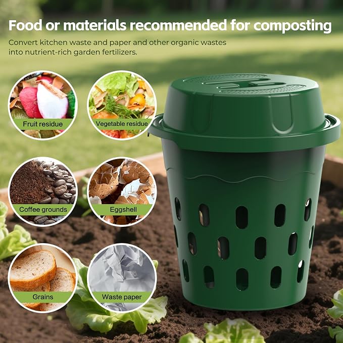 4-Pack Inground Worm Composter, 8L Outdoor Worm Farm, Worm Compost Bin for Garden Beds & Home Use, Vermicomposting Bin for Recycling Food Waste (9.5x9.5x10.8Inch), Green