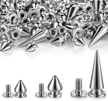 170 Pair Multiple Sizes Cone Spikes Screwback Studs for Clothing Large Medium Small Metal Tree Studs for Punk Rock Style Accessories DIY Leather Crafts Dog Collar(Silver)