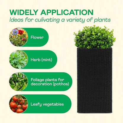 IDZO All-Weather Wicker Planters, Set of 2, 24 in Tall Wicker Planters, Self-Watering with Drainage, Durable PP Material, Raised Garden Bed Alternative, Indoor Outdoor Use, Modern Rattan Design