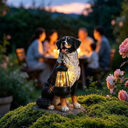 Afirst Dog Garden Statue - Outdoor Decor with Solar Lantern Valentine's Day Gift Lovely Bernese Mountain Dog Figurine Patio Lawn Yard Art Ornaments Housewarming Gift