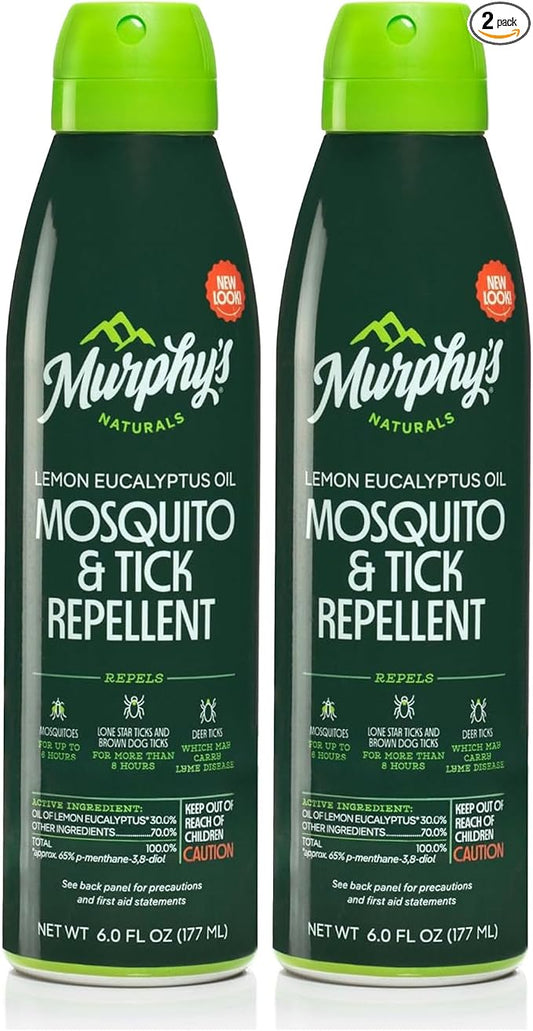 Murphy's Naturals Mosquito & Tick Bug Repellent Spray, 6 fl oz (Pack of 2) | Oil of lemon eucalyptus, EPA-registered & DEET-free*; 6 fl oz mist 2-pack protects skin & gear up to 6 hours