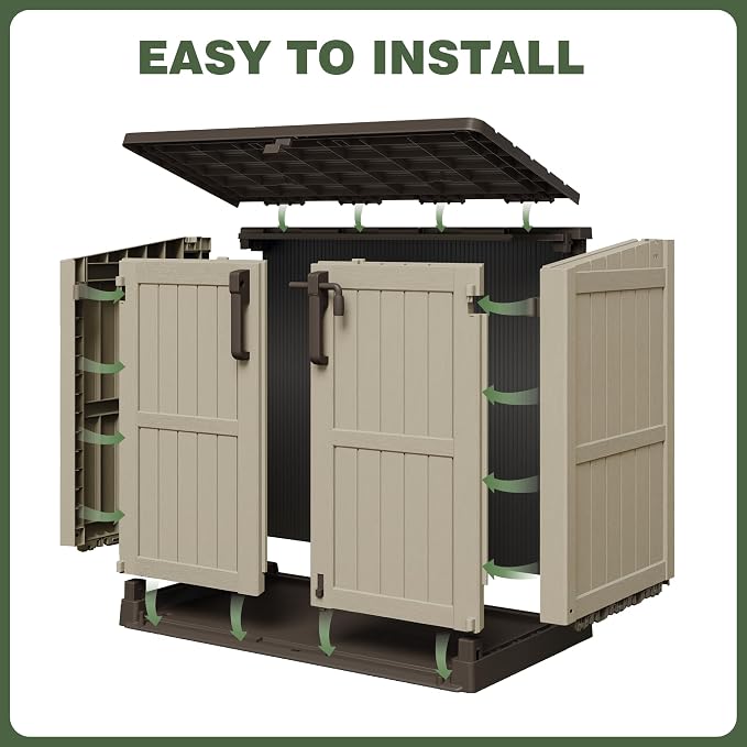LHBcraft Waterproof Outdoor Storage Box 36 Cu Ft with Lockable Doors, Portable Horizontal Resin Storage Cabinet, Outdoor Storage Shed for Garden