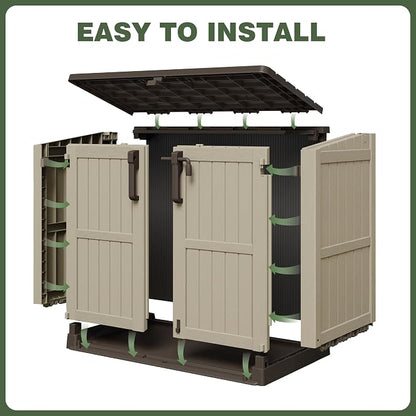 LHBcraft Waterproof Outdoor Storage Box 36 Cu Ft with Lockable Doors, Portable Horizontal Resin Storage Cabinet, Outdoor Storage Shed for Garden