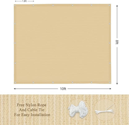 90% Outdoor Sun Shade Cloth, 8' x 10', Pergola, Deck, and Backyard Patio Sunshade with UV Protection, Heat Resistant HDPE Material, Reinforced Grommets (8x10 FT, Wheat)