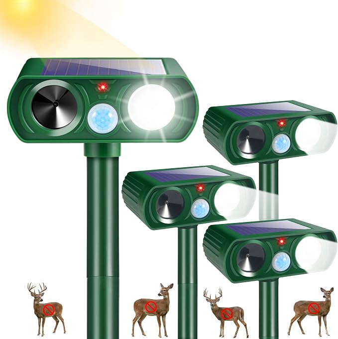 2026 Upgraded Sonic Fortress Pro Deer Repellent Devices,4Pack Solar Ultrasonic Animal Repellent with Motion Sensor&Flash Light-IP65 Waterproof Rabbit,Raccoon,Cat Repellent Outdoor for Yard