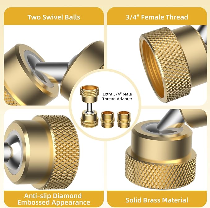 2 Pack Swivel Metal Garden Hose Adapter, 3/4" Hose-Protect with 4 Adapters | Brass Pipe Kink Protection, 3/4" Male Connectors, Outdoor Faucet to Garden Hose, Dual Female Big Angle Rotation at Both Ends
