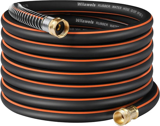 50FT x 5/8" Rubber Garden Hose, Heavy Duty Garden Water Hose, 300 PSI Working, 1000 PSI Burst, Swivel Handle with Stainless Steel Ring, 5-Layer Braided, All-Weather Outdoor Use, BG50GH06