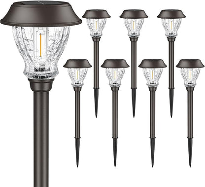XMCOSY+ Solar Pathway Lights Outdoor, 8 Pack Decorative Crackled Glass Garden Lights, Soft Warm White Glow, Auto On/Off Waterproof Landscape Lighting for Yard Walkway Patio