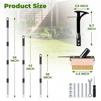 2 Crack Weeder Tool Set—5.1in Extended Metal Crevice Weeding Brush & Multi-Blade L-Shape Manganese Steel Weed Puller,Weeding Moss Remover Tool for Weeding