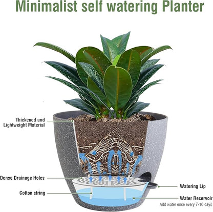 Meowell 12 inch Large Self Watering Pots, Plant Pots with Mesh Drainage Holes for Indoor Outdoor Plants, Plastic Planters with Deep Reservoir for Garden House Flower Plants, Speckled Grey