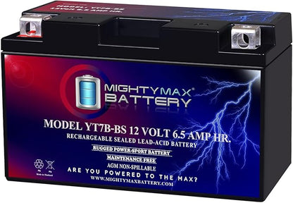 Mighty Max Battery YT7B-BS -12 Volt 6.5 AH, 110 CCA, Rechargeable Maintenance Free SLA AGM Motorcycle Battery (1 Pack)