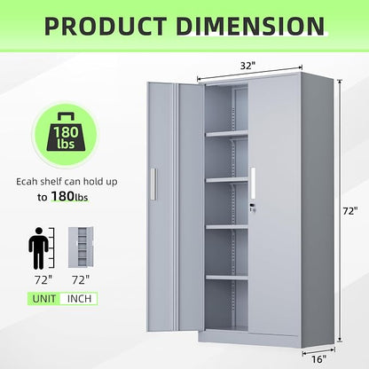 INTERGREAT Metal Storage Cabinet, 72" Locking Steel Cabinets with 2 Door and 4 Adjustable Shelves, Tall Metal Cabinet for Home Office, Garage, Warehouse,(Cement)
