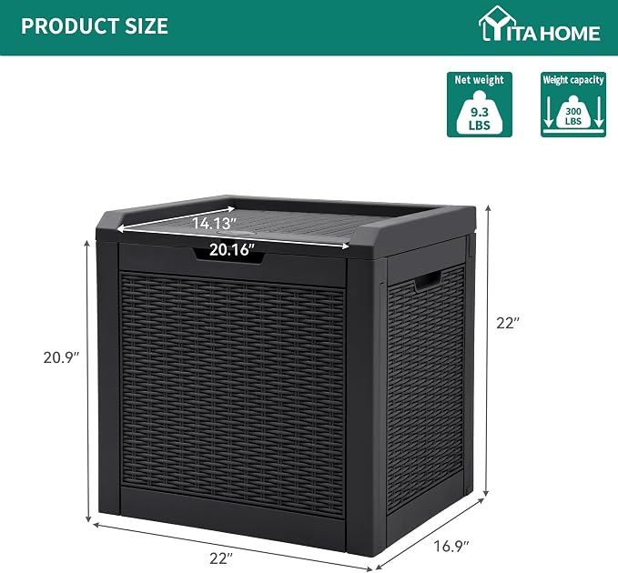 YITAHOME 32 Gallon Rattan Deck Box | Indoor Outdoor Storage Box for Patio Furniture, Pool Accessories, Cushions, Garden Tools, Sports Equipment, Waterproof Resin