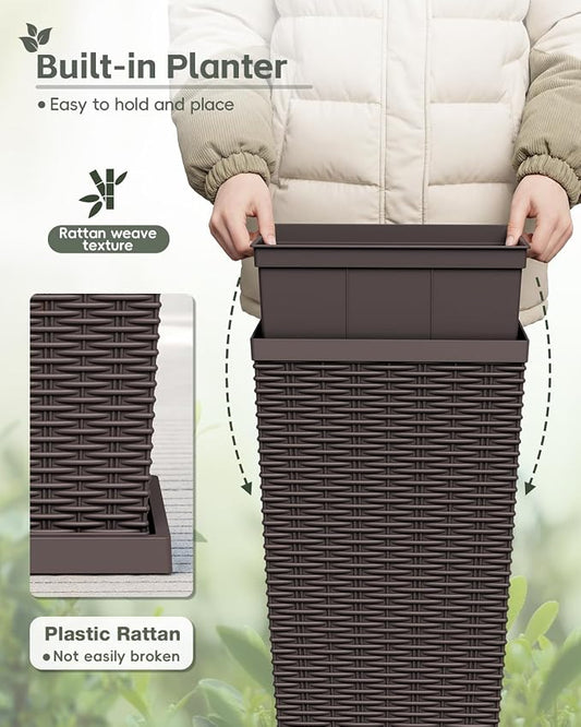 Greesum Set of 2 Tall Plastic Planters with Saucer, 30 Inch Large Pots with Drainage Trays, Weather-Resistant Plastic Plant Containers for Patio, Porch, Garden,Brown