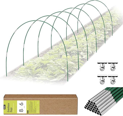 36 PCS Garden Hoops for Raised Beds, Rifny 6 Sets Greenhouse Hoops Kit of 8 FT Long Grow Tunnel, Rust-Free Fiberglass Garden Support Poles for Insect Mesh Netting Freeze Plant Cover (Green)