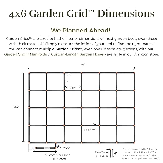 Garden Grid Watering System, 4x6 | Square Foot Gardening Grid & Irrigation in One | Pre-Assembled Watering Grid and Square Foot Garden Style Planting Template | USA-Made Quality | Standard 44"x66"