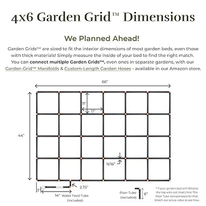 Garden Grid Watering System, 4x6 | Square Foot Gardening Grid & Irrigation in One | Pre-Assembled Watering Grid and Square Foot Garden Style Planting Template | USA-Made Quality | Standard 44"x66"