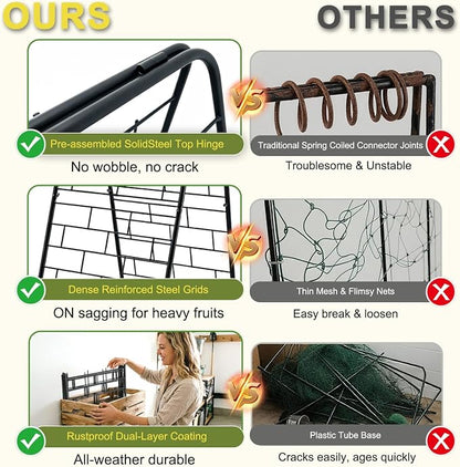 50"x17" A-Frame Cucumber Trellis for Raised Bed, Heavy Duty All-Metal Support for Climbing Plants, Cucumbers, Tomatoes & Beans, Easy Assembly, with Bonus Shears & Accessories, 1 Pack, Black, YOBAZAN