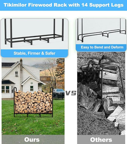 4ft Firewood Rack Holder, Adjustable Heavy Duty Fire Log Stacker Stand for Fireplace, Outdoor Indoor Metal Wood Pile Storage Organizer, Patio Logs Stand tool, Black