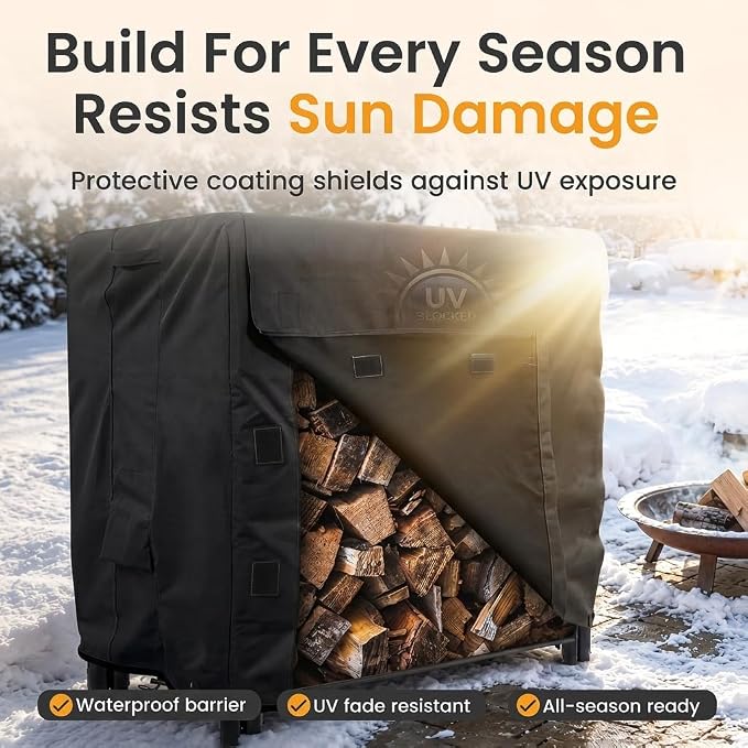 Heavy Duty Log Rack Cover - 4 Feet - Panther Series - Black