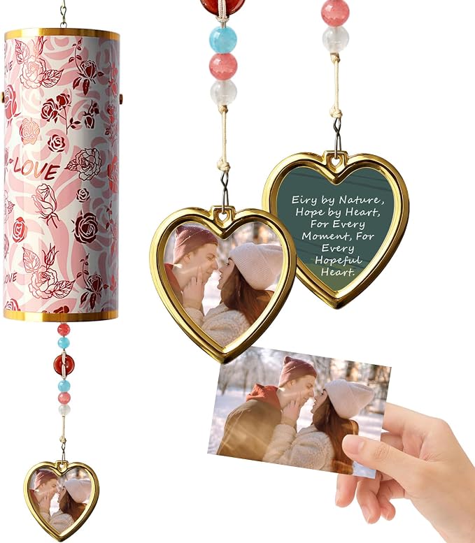Rose Love Outdoor Wind Chimes, 17-in Romantic Floral Hand-Tuned Deep Resonance Wind Bell, Rust-Proof Windbell for Patio Porch Garden Decor, Valentine's Day Anniversary Wedding Gift for Her
