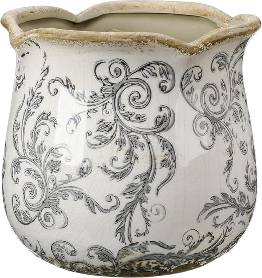 Newtay 6 Inch Ceramic Planter Gray Scroll Planter Decorative Plant Pots with Crackle Glaze for Home Kitchen