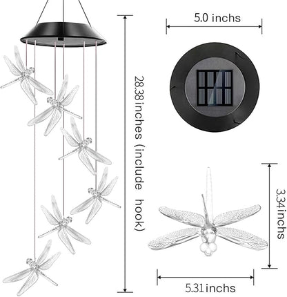 Dragonfly Solar Wind Chimes Outdoor, Color Changing Solar Lights, | Gifts for Mom Grandma, Waterproof Decorative Mobile Light, Gardening Gift for Garden,Patio, Window, Yard, Outdoor Decor
