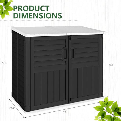 Greesum Outdoor Trash Can Storage Shed, 34 Cu.ft Waterproof Horizontal Storage Shed, Portable Horizontal Resin Storage Shed for Garden, Backyard, Patio, Dark Black