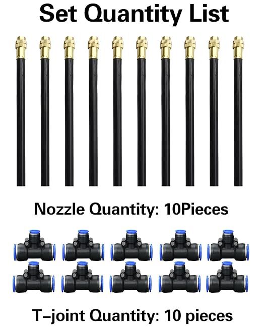 360° Adjustable Misting Nozzles & Push to Connect Tee Fittings – 10 pcs Drip Irrigation Kit,10 pcs 12-8mm Quick Connect Watering System for Garden, Greenhouse, Patio Plants