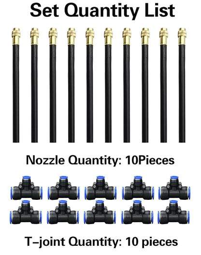 360° Adjustable Misting Nozzles & Push to Connect Tee Fittings – 10 pcs Drip Irrigation Kit,10 pcs 12-8mm Quick Connect Watering System for Garden, Greenhouse, Patio Plants