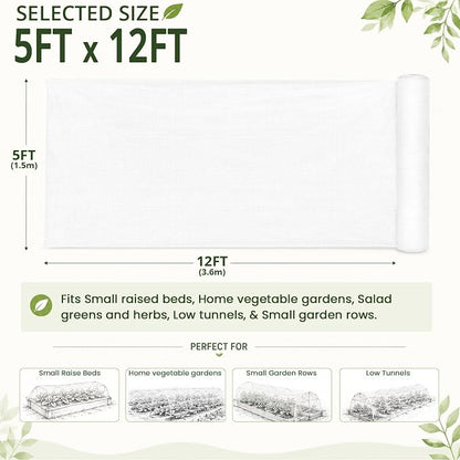 5x12Ft Garden Netting, Fine Mesh Insect Netting for Plant Protection, Mosquito Bug Bird Barrier Mesh Cover for Vegetables Fruits Flowers Raised Beds