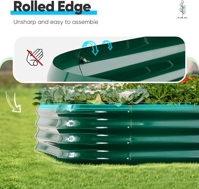 Quictent Raised Garden Bed Kit Oval Galvanized Metal Planter Box for Vegetables Outdoor Backyard Dark Green 6x3x2 ft