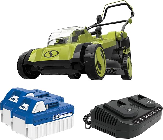 Sun Joe Cordless Electric Push Lawn Mower with 6-Position Height Adjustment, 11-Gal Bag, 17-Inch Cutting Width - Heavy-Duty Yard Trimmer for Gardening Care and Maintenance, 24V-X2-17LM | 670W Brushless, 17 Deck, 6-Position Height, 11-Gal Catcher, Inclu...