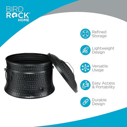 BIRDROCK HOME Decorative Water Hose Holder Pot with Lid | Holds 200ft Hose | Hammered Charcoal Exterior | Ground Garden Hose Box | Handles | Metal Hider | Outdoor or Indoor Use