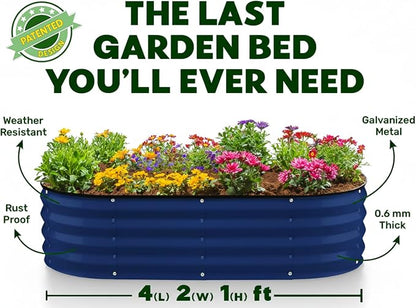 Plant & Plot Galvanized Raised Garden Beds Outdoor // 4×2×1 ft Planter Raised Beds for Gardening, Vegetables, Flowers // Large Metal Garden Box (Navy) // Patented Tool-Free Design