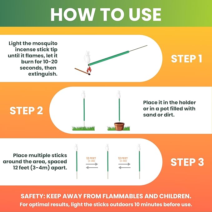 Mosquito Repellent Outdoor Patio (120 PCS), Plant-Based Incense Sticks with Rosemary, Lemongrass & Citronella for Camping Essentials, Hiking, Yard