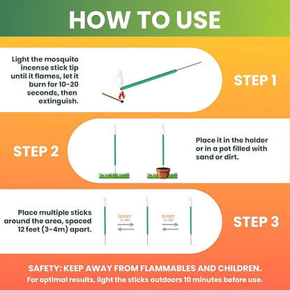 Mosquito Repellent Outdoor Patio (120 PCS), Plant-Based Incense Sticks with Rosemary, Lemongrass & Citronella for Camping Essentials, Hiking, Yard