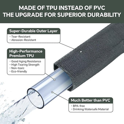 Garden Hose 100ft, Made of TPU(Not PVC), Ultra-Light & Flexible Water Hose, Non-Shrinking, Easy to Store, Drinking Water Safe Material, All-weather, Black&Gray