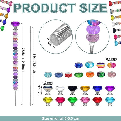 Tigeen 236 Pcs Garden Stake DIY Fairy Wand Plant Stake with 12 Colorful Crystal Stopper Top 12 Threaded Rod with 200 Large Hole Bead for Spring Summer Holiday Outdoor Decorations(Colorful Ribbons)