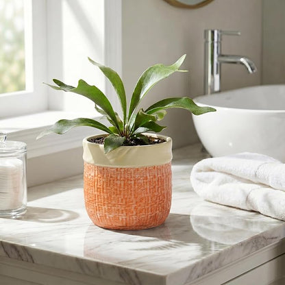 Ceramic Pots for Plants, 6 Inch Planter, Round Plant Pot, Orange | Boho Plant Pot for Indoor Plants, Decorative Flower Pots with Drainage Hole, Bedroom Decor, Housewarming Gifts New Home