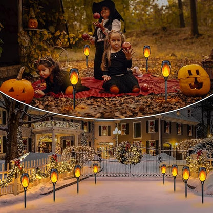 IkeeRuic Solar Torch Light with Flickering Flame for Halloween Decorations | Solar Lights Outdoor for Halloween Decor, Waterproof Solar Garden Lights, Flame Torches for Outside Garden Patio Pathway Yard