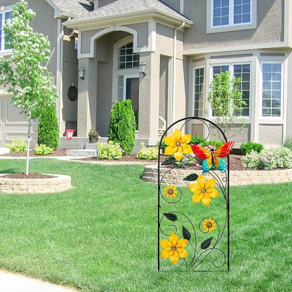 YEAHOME Garden Decor for Outside, 33" Flower Butterflies Decorative Garden Stakes for Spring Garden Decor, Metal Yard Art Stakes for Outdoor Lawn Backyard Porch Decorations